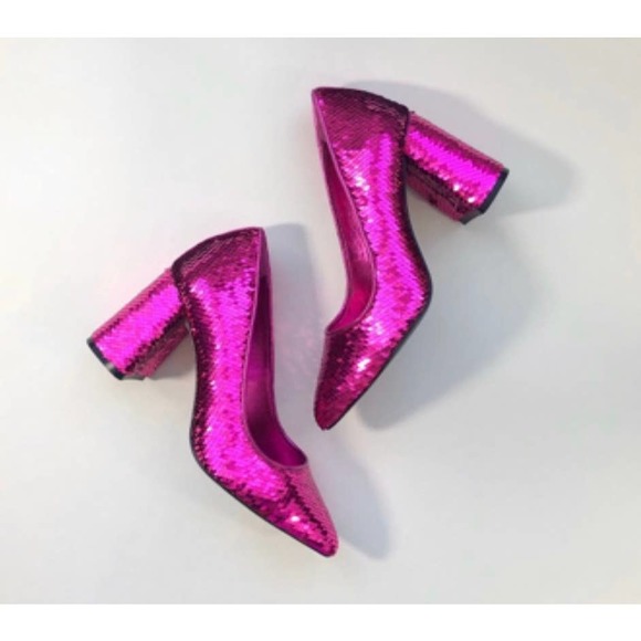 Alice + Olivia Shoes - Alice + Olivia Demetra Pink Sequin Block Heel 10